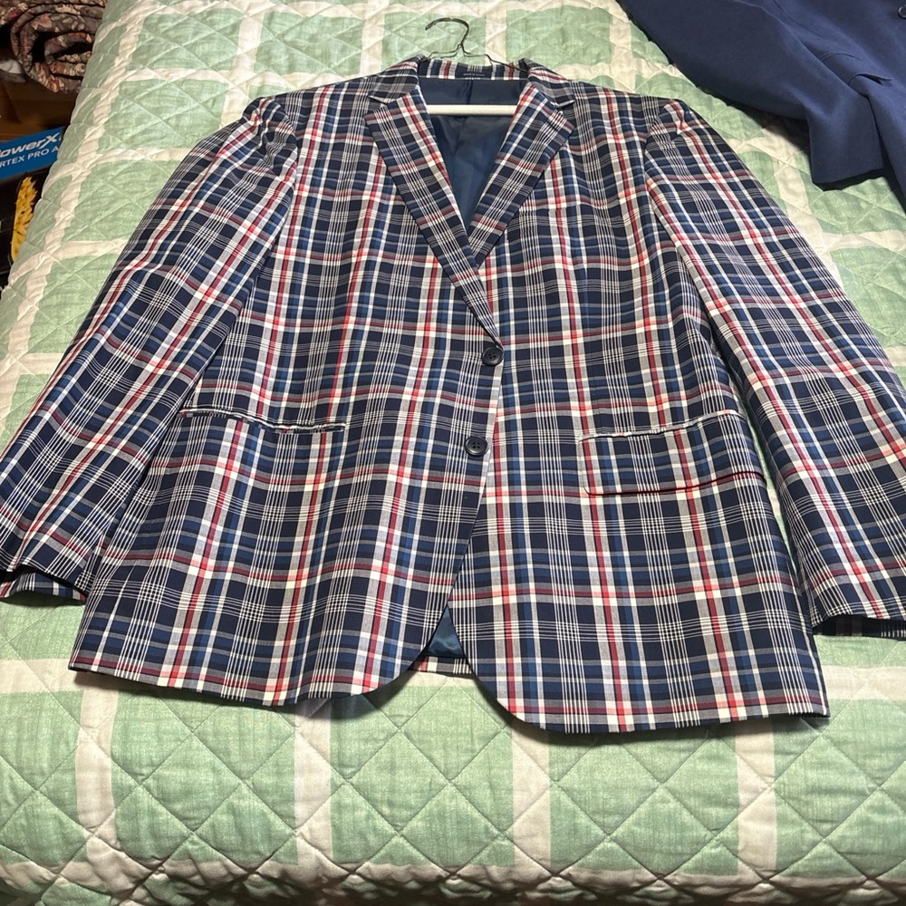 Stafford Blue and Red Sport Coat Classic Plaid Design